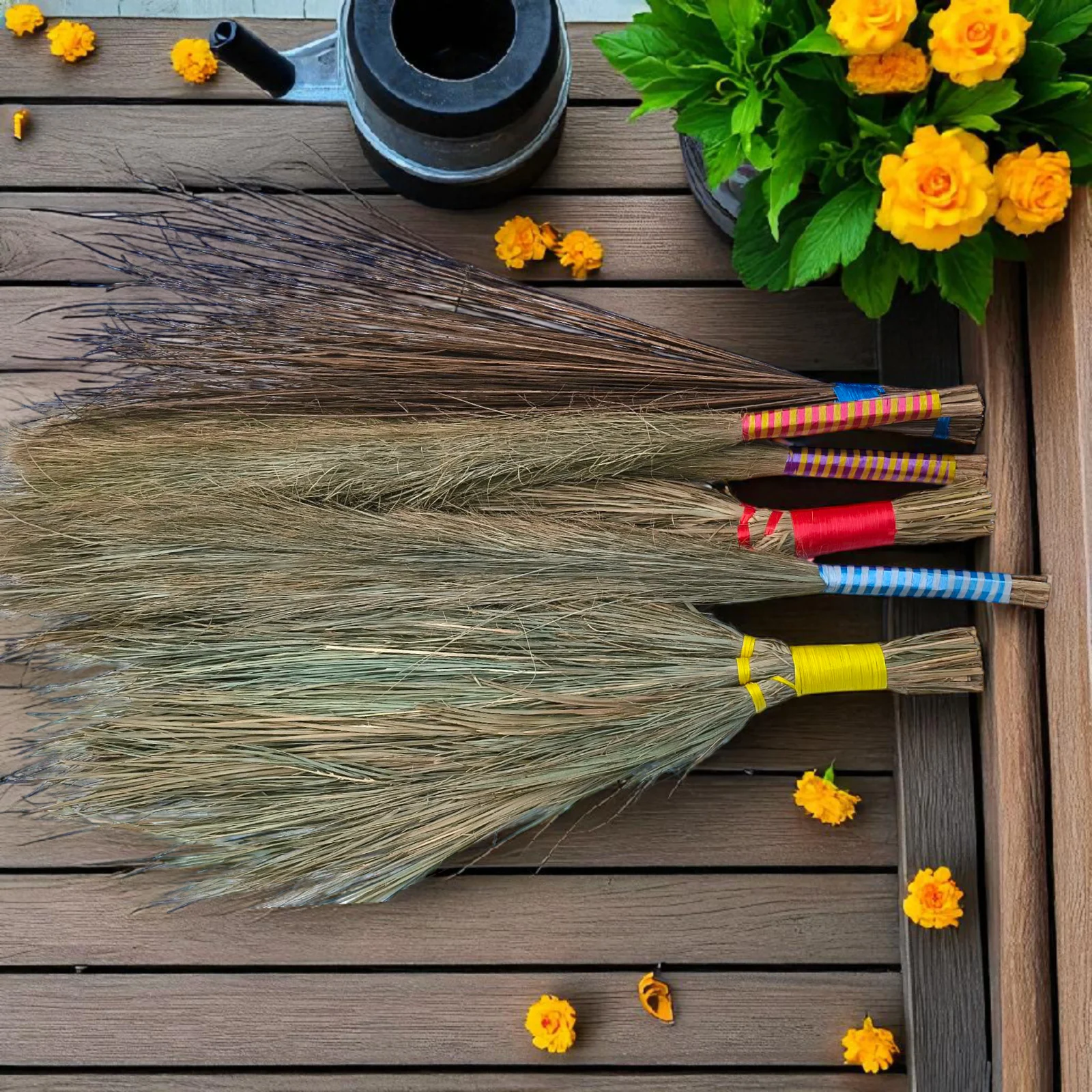 Handmade natural palm and coconut brooms – eco-friendly cleaning tools, pack of 3