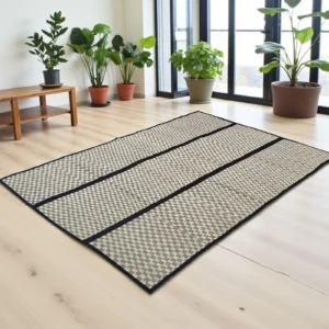 Handwoven Korai Grass Floor Mat with Red and Black Border – Eco-Friendly Natural Mat 4.5x7 ft