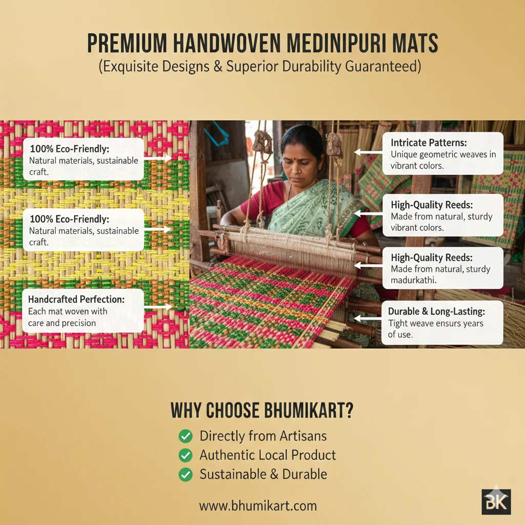 Premium Handwoven Medinipuri Korai Grass Mats – Artisan Craftsmanship and Eco-Friendly Natural Mats by Bhumikart